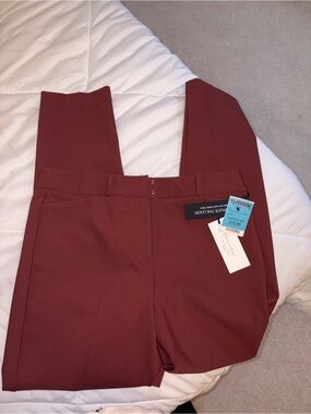 Pleated Front Maroon Women's Dress Pants slim
